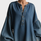 Salma | Elegant Urban-style Blue Denim Button-down Maxi Dress