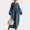Salma | Elegant Urban-style Blue Denim Button-down Maxi Dress