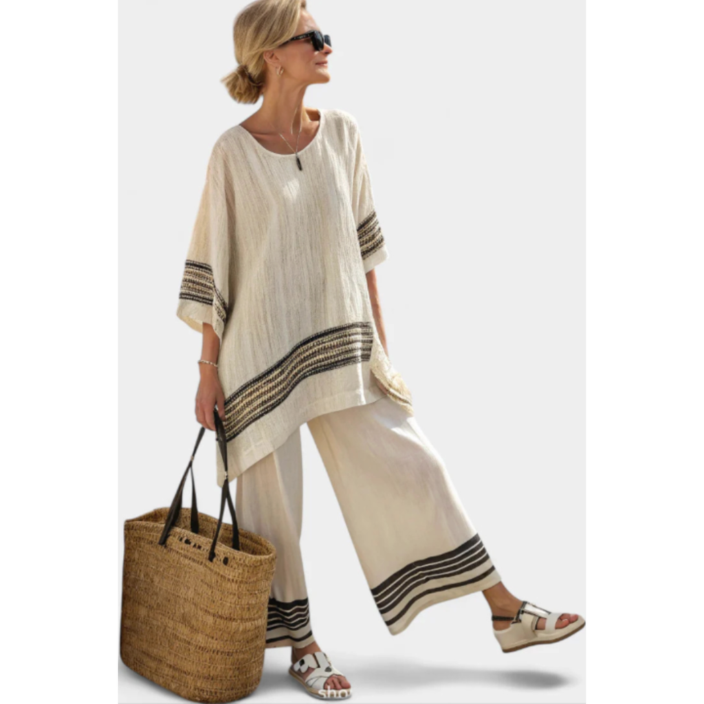 Sophia Hughes | Striped Linen Look Two-Piece Set For Women