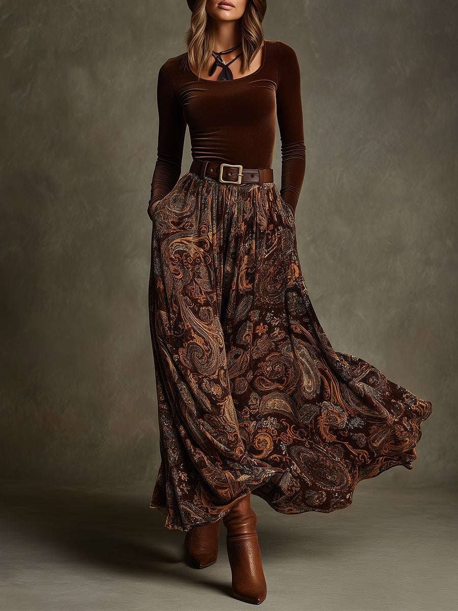 Rosalyn Whitlock | Velvet Top & Paisley Maxi Skirt Set For Women