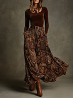 Rosalyn Whitlock | Velvet Top & Paisley Maxi Skirt Set For Women