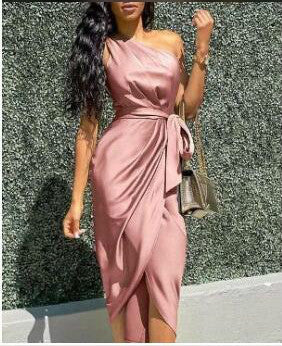 Christabel Ushham | Sage Satin One Shoulder Cocktail Dress For Women