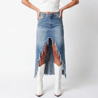 Elisha Raw-Hem Denim Skirt