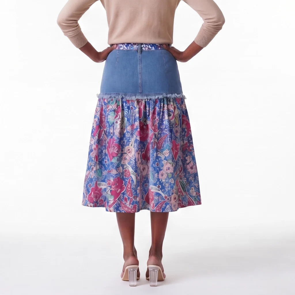 Amelia Denim Floral Skirt
