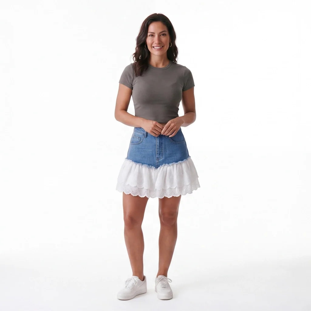 Aria Lace Denim Skirt