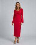 Celeste | Long Sleeve Crossover Front Knot Midi Dress