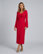 Celeste | Long Sleeve Crossover Front Knot Midi Dress