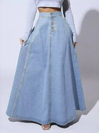 Women's Denim A-Line Skirt with Button Closure