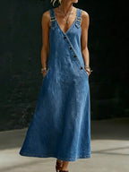 Long Denim Shirt Dress with Button Front for Women