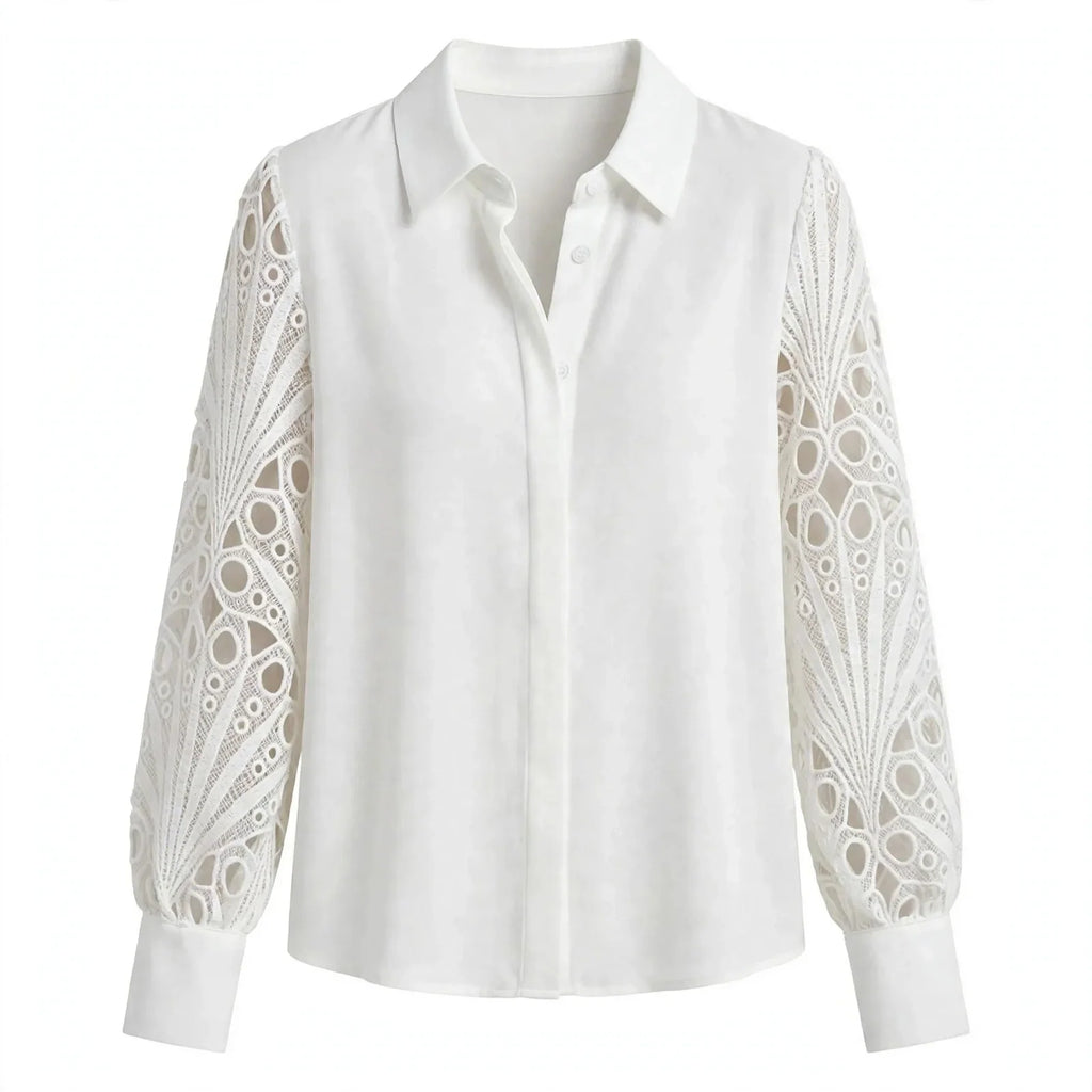 Beatrice Langton | Sculptural Lace-Sleeve Blouse For Women