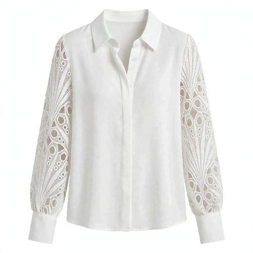 Beatrice Langton | Sculptural Lace-Sleeve Blouse For Women