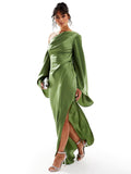 Yenny Asymmetrical Hem Satin Maxi Dress