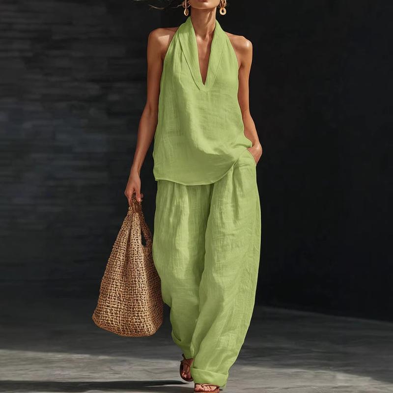 Bridie Ashcroft | Linen Look Tank Top and Wide-Leg Pants Set For Women