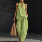 Bridie Ashcroft | Linen Look Tank Top and Wide-Leg Pants Set For Women