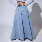 Women's Denim A-Line Skirt with Button Closure