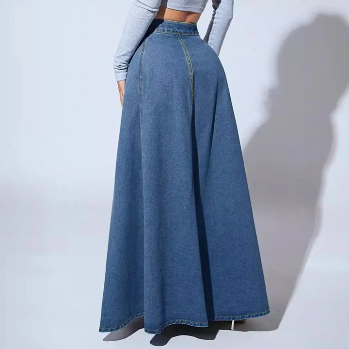 Women's Denim A-Line Skirt with Button Closure