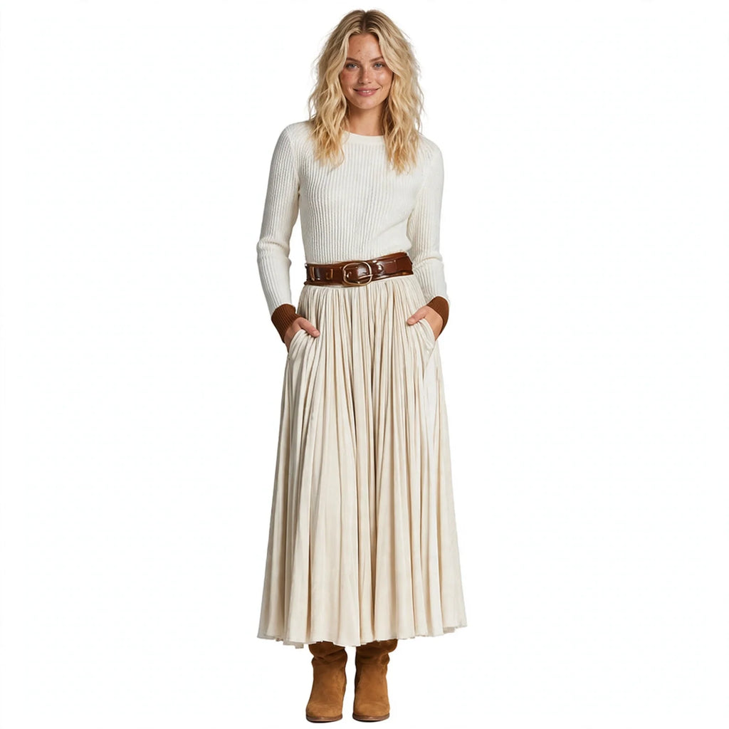 Eloise Fairweather | Velvet Pleated Skirt With Lace-Up Belt For Women