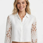 Beatrice Langton | Sculptural Lace-Sleeve Blouse For Women