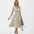 Clara Pennington | Striped V-Neck Summer Dress