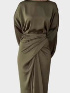 Maddy | Satin Batwing Sleeve Maxi Dress