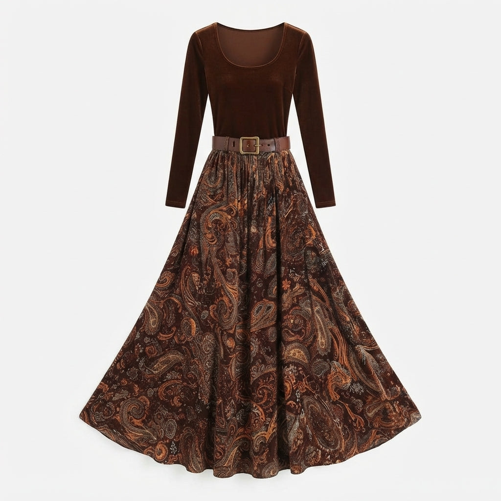 Rosalyn Whitlock | Velvet Top & Paisley Maxi Skirt Set For Women
