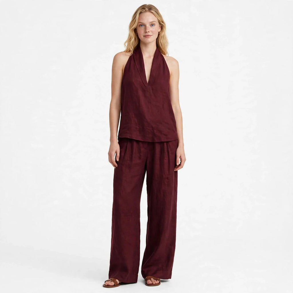 Bridie Ashcroft | Linen Look Tank Top and Wide-Leg Pants Set For Women