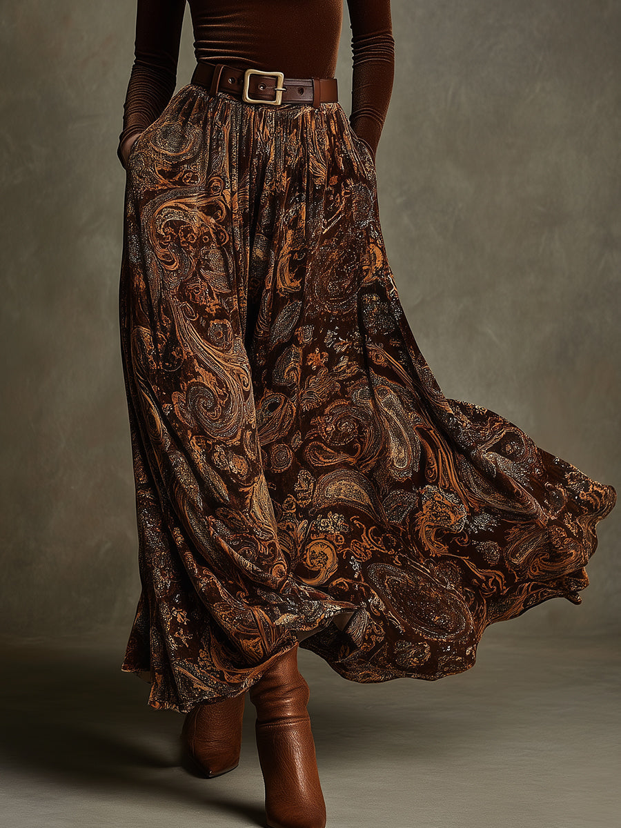 Rosalyn Whitlock | Velvet Top & Paisley Maxi Skirt Set For Women