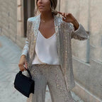Amelia Hughes | Sequin Two-Piece Set With High-Waisted Pants For Women
