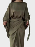 Maddy | Satin Batwing Sleeve Maxi Dress