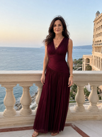 Camille | Sleeveless Pleated V-Neck Midi Dress