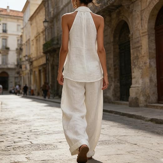Bridie Ashcroft | Linen Look Tank Top and Wide-Leg Pants Set For Women