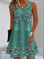 Scarlett Barnes | Denim Floral Print Midi Dress For Women