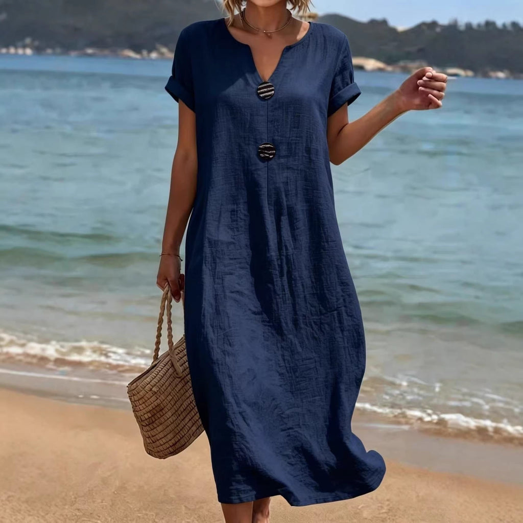 Mia Walker | Casual Linen Look Midi Dress For Women