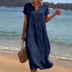 Mia Walker | Casual Linen Look Midi Dress For Women