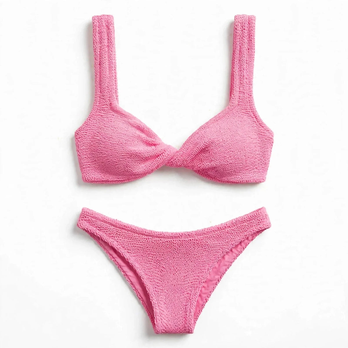 Ashleigh Morrow | Pink Twist Front Textured Bikini Set For Women