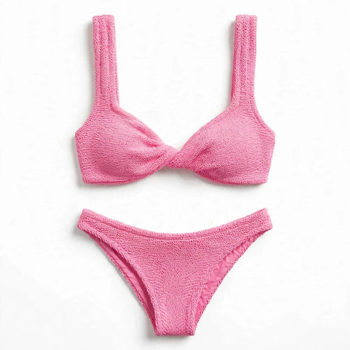 Ashleigh Morrow | Pink Twist Front Textured Bikini Set For Women