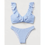 Ruby Halloran | Blue Stripe Ruffle Bikini Set For Women