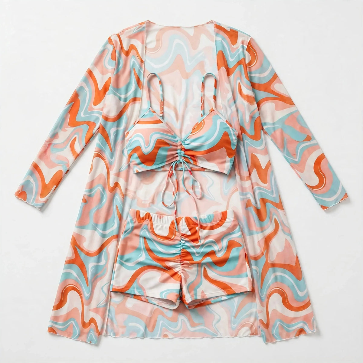 Matilda Rowe | Swirl Print Bikini Set With Cover-Up For Women