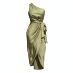Christabel Ushham | Sage Satin One Shoulder Cocktail Dress For Women