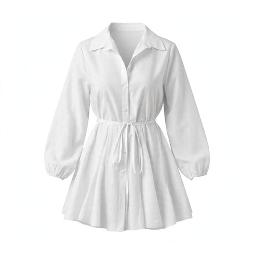 Anneliese Kempford | White Puff Sleeve Shirt Dress For Women