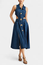 Alia Sleeveless Denim Dress with Cutout