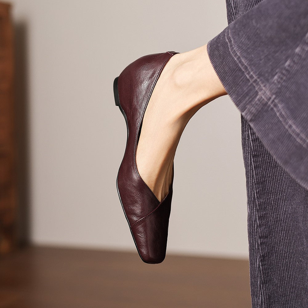 Noémie Square-Toe Leather Flat