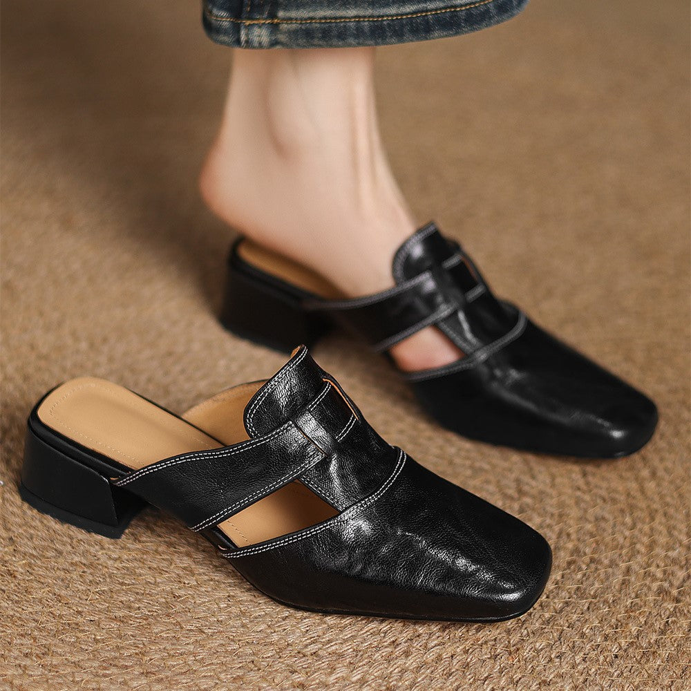 Rosel Square-Toe Leather Mules