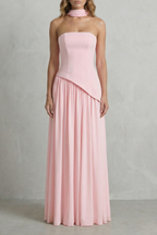 Sculpted Draped Slit Strapless Maxi Dress