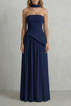 Sculpted Draped Slit Strapless Maxi Dress