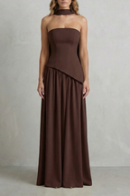 Sculpted Draped Slit Strapless Maxi Dress