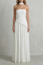 Sculpted Draped Slit Strapless Maxi Dress