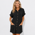 Emilia Weston | Linen Look Shirt Mini Dress For Women