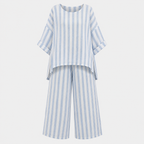 Matilda Young | Striped Linen Look Top & Wide Leg Pants Set For Women