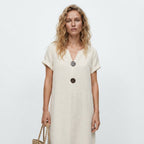 Mia Walker | Casual Linen Look Midi Dress For Women